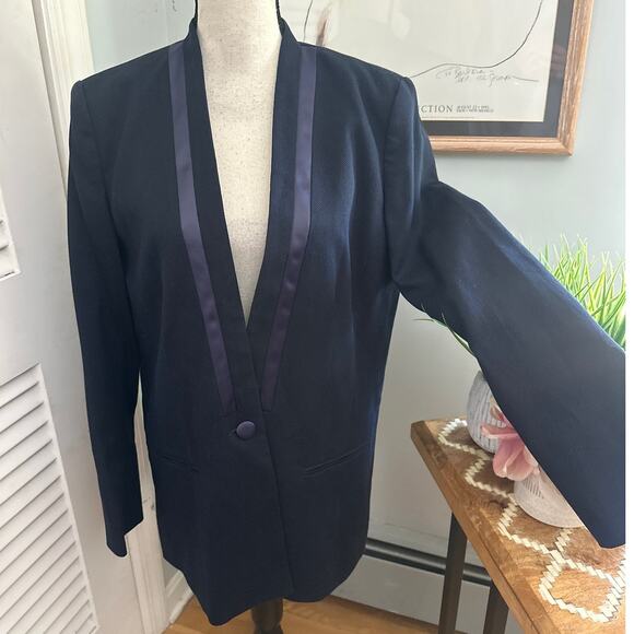 CARLISLE COLLECTION Womens Jacket 12 Navy Blue Satin Trim Timeless Classic - Picture 3 of 13